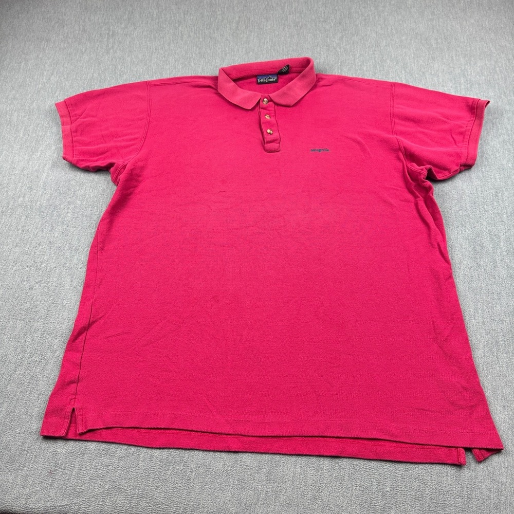 Vintage Patagonia Polo Shirt Mens Medium XL Pink Cotton Pique Golf Performance
